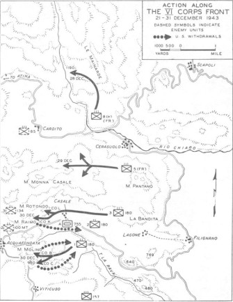 Map, Action Along the VI Corps front 21-31 December 1943