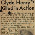 Clyde Henry, I Company  newspaper article.