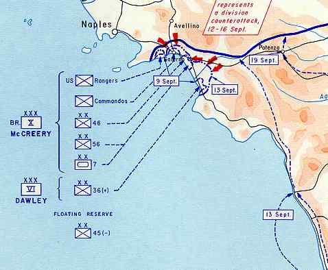 Map of landings at Salerno, Italy