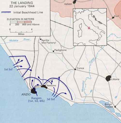 Map of landing at Anzio Beachhead