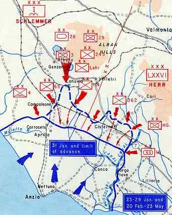 Map of German counterattack at Anzio Beachhead