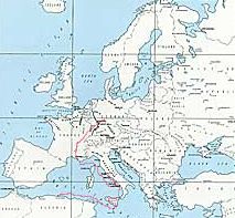 Map of European and Mediteranean Thearter of Operation; Sicily, Naples, Salerno, Foggia, Anzio, Rome, Arno, Italy, Southern, France, Alsace, Ardennes, Central, Europe, Germany