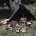 WW II reenacting equipment display.