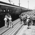 Troops brought in by train right onto the docks